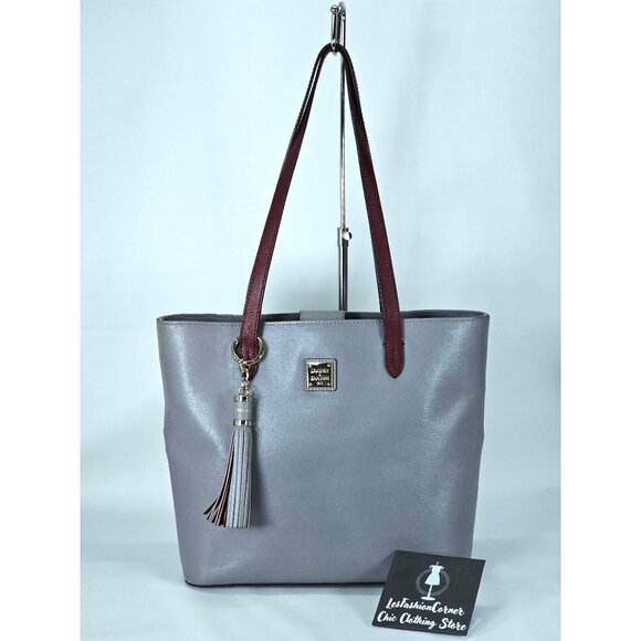 Dooney & Bourke Handbags - Dooney & Bourke Women's Gray Pebbled Leather Tassel Hadley Tote Bag L 1917